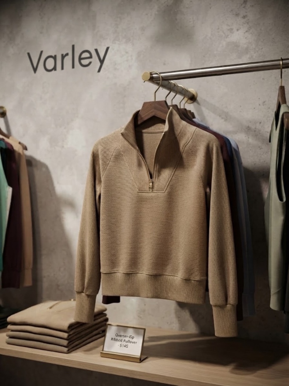 Varley Vine 1/2 Zip Tan Ottoman Sweater Size Small